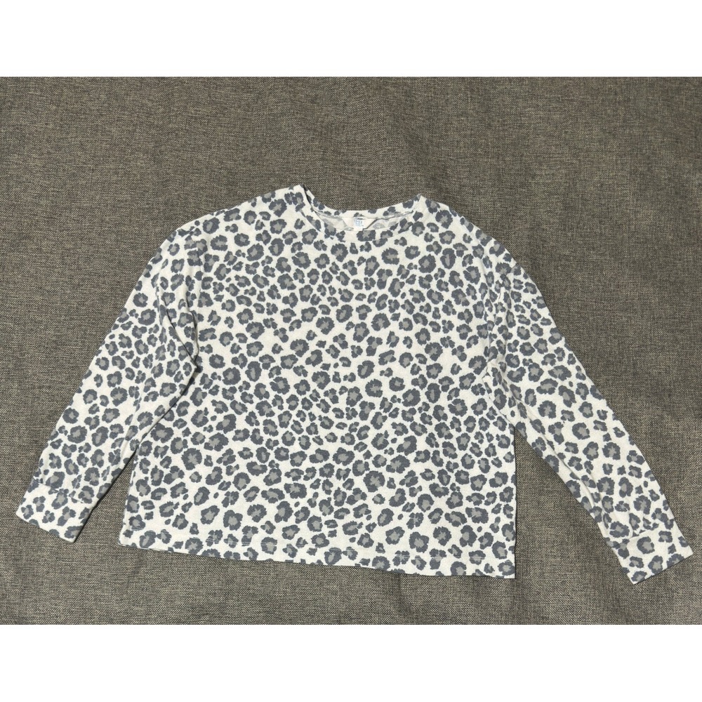 Time and Tru Women L (12-14) Top Leopard Print Grey Long Sleeve